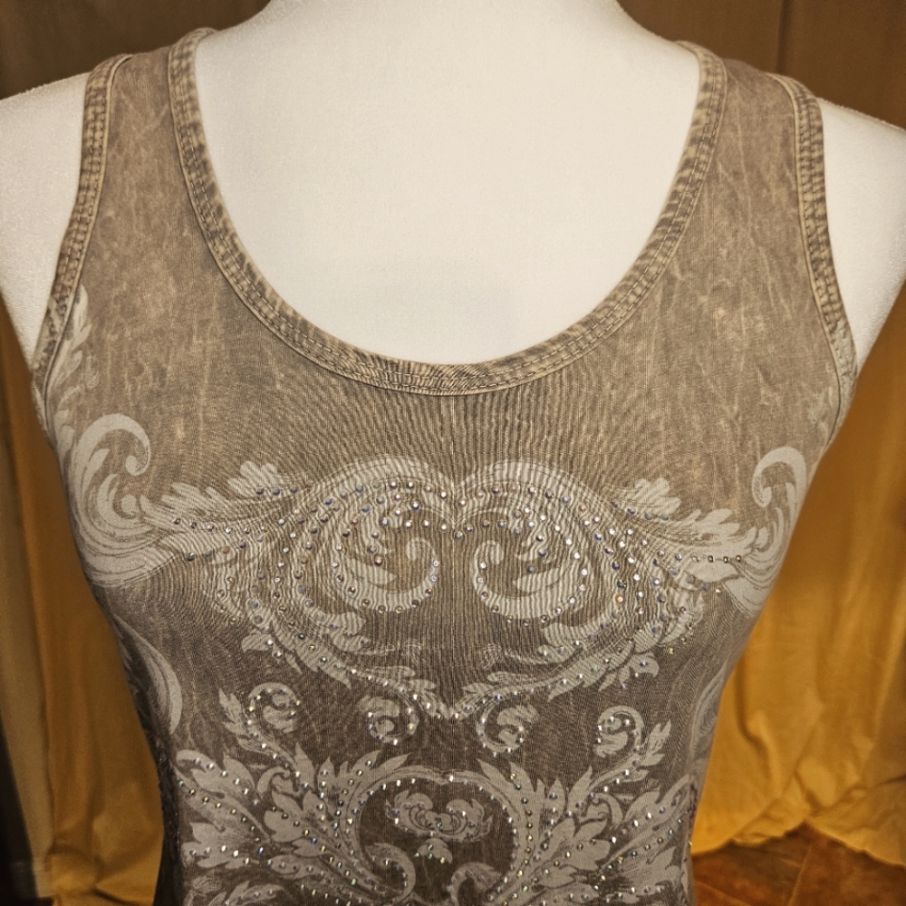 Vocal Silver and Tan Tunic Top with Chic Design - Picture 7 of 15
